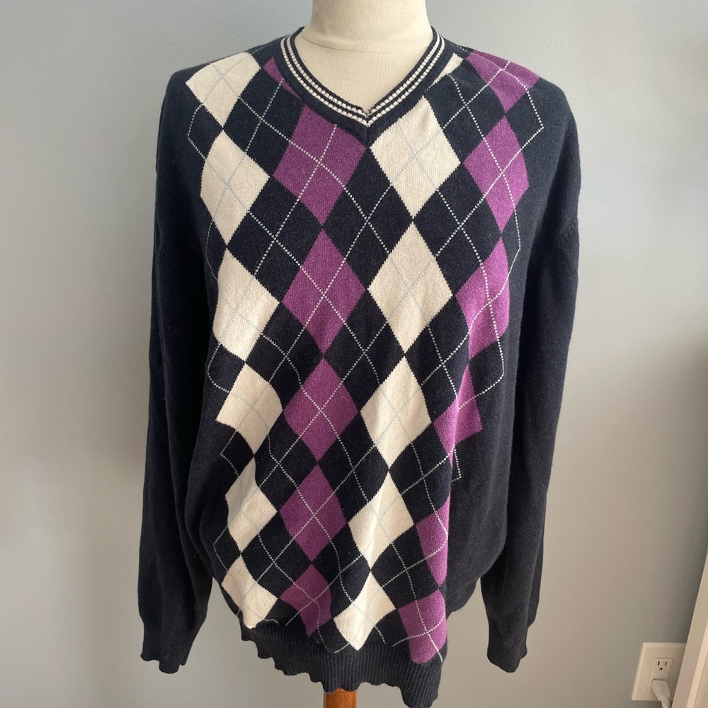 Black and Purple V-Neck Sweater